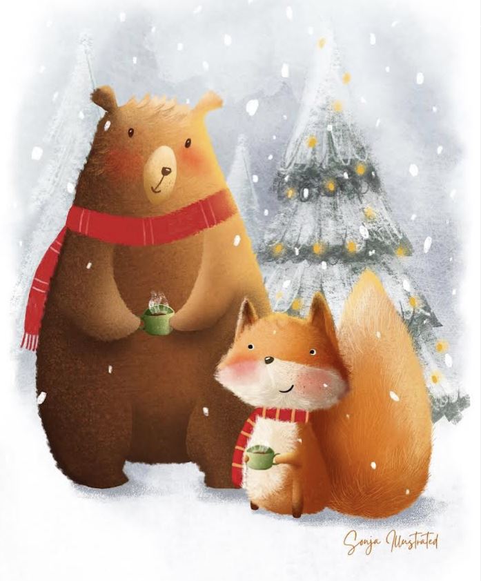 Warm Hugs and Cocoa: The Bear Duo Holiday Card