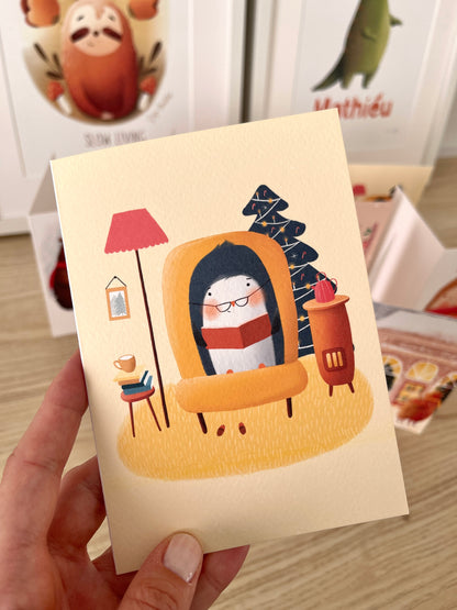 Card -Winter Warmth with a Book-Loving Penguin