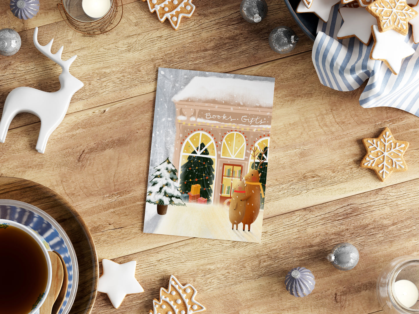 Card - A Festive Bookstore in the Snow